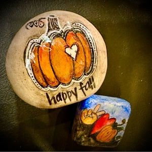 HAPPY FALL - Hand painted, medium river/beach stone